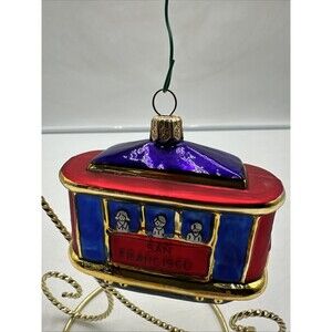 Vtg San Francisco Streetcar Blown Glass Ornament Christmas Trolley Poland